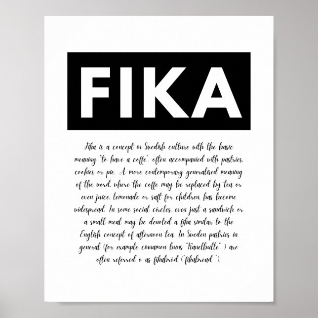 Fika definition Print, Printable Wall Art (Front)