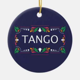 Fileteado Argentine Tango Floral on Blue Ceramic Tree Decoration