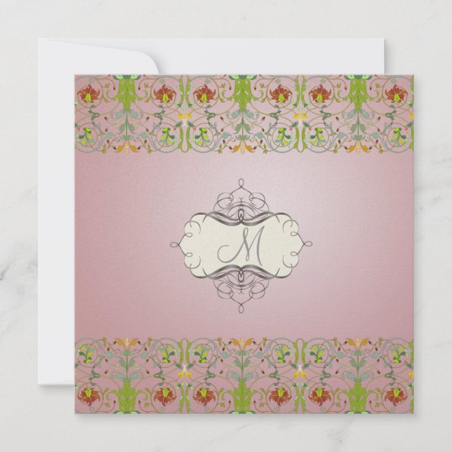 Filigree and Floral Vine/mauve pink Invitation (Front)