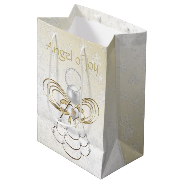 Filigree Angel of Joy Gold Ombre Snowflakes Medium Gift Bag (Front Angled)