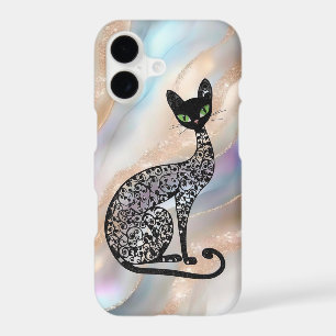 Filigree Black Cat with Green Eyes iPhone case