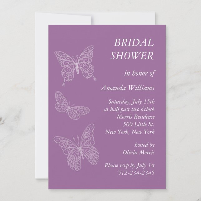 Filigree Butterfly Bridal Shower (purple) Invitation (Front)