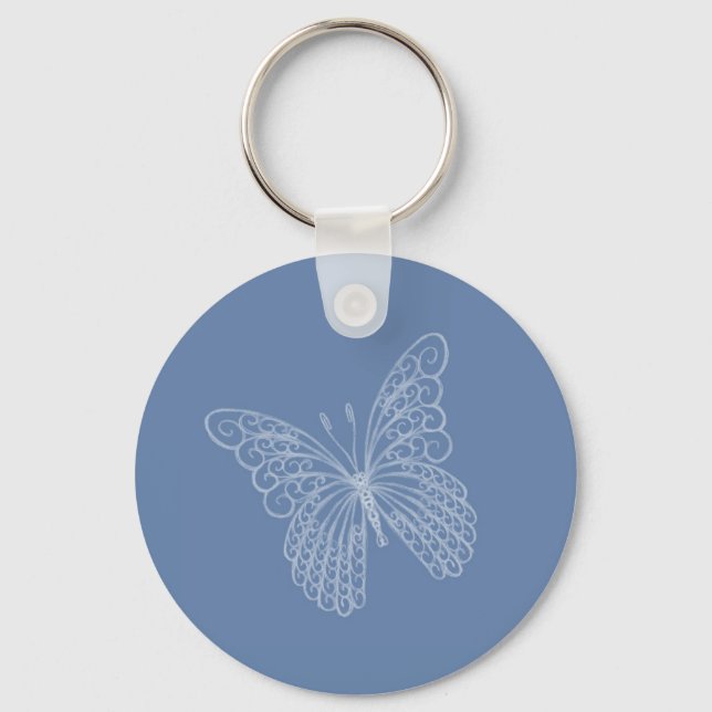 Filigree Butterfly Key Chain in Blue (Front)