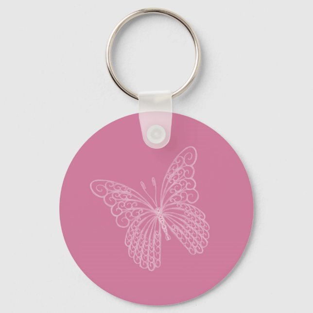 Filigree Butterfly Key Chain in Pink (Front)