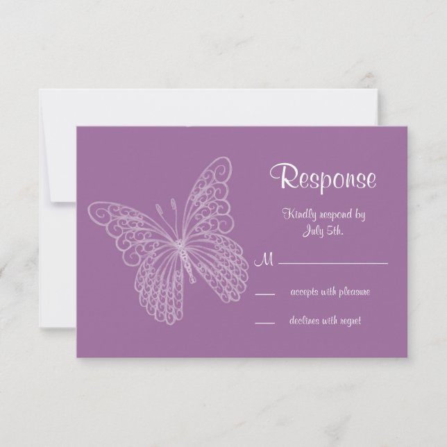Filigree Butterfly RSVP in Purple Card (Front)