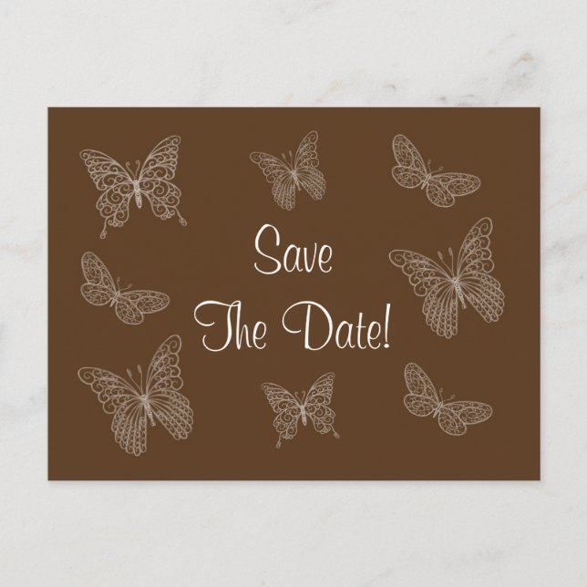 Filigree Butterfly Save the Date Postcard in Brown (Front)