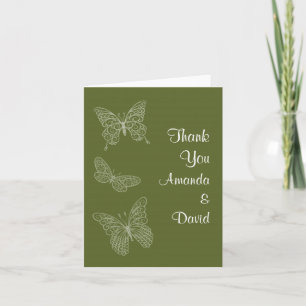 Filigree Butterfly Thank You Card (olive green)