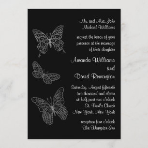 Filigree Butterfly Wedding Invitation in Black