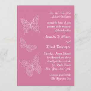 Filigree Butterfly Wedding Invitation in Pink
