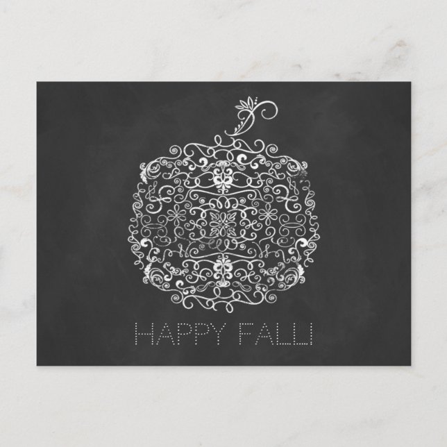 Filigree Chalkboard Fall Pumpkin Autumn Fall Postcard (Front)