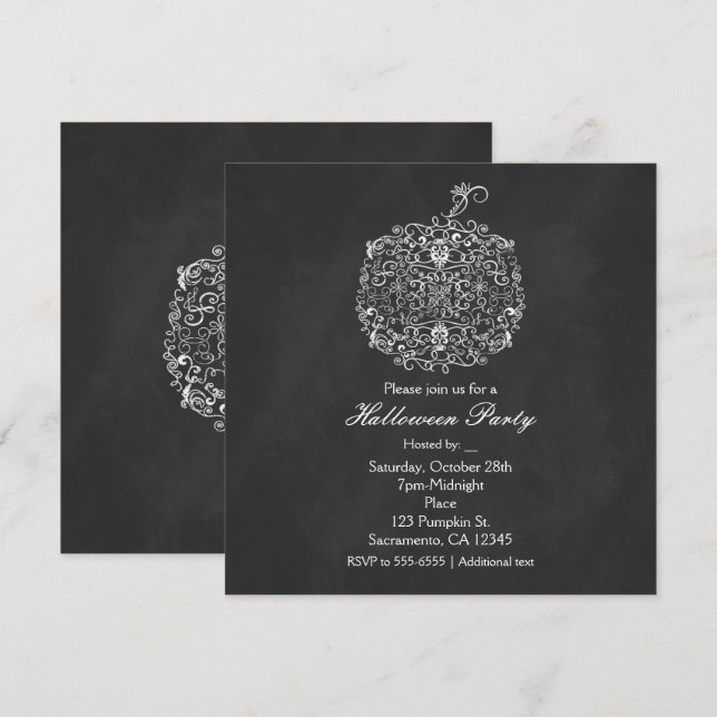 Filigree Chalkboard Fall Pumpkin Fall Invitations (Front/Back)