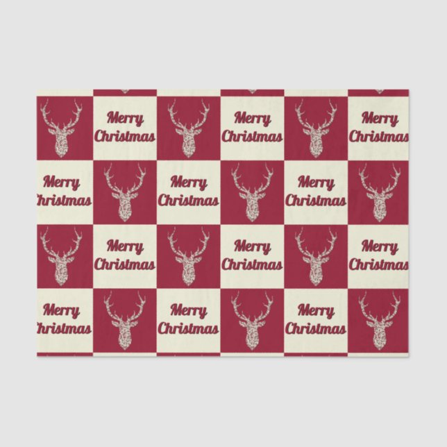 Filigree Christmas Deer Checkers Tissue Paper (Front)