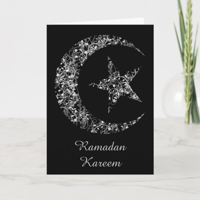 Filigree Crescent Moon and Star on Black Card (Front)