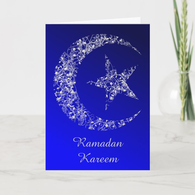 Filigree Crescent Moon and Star on blue Card (Front)