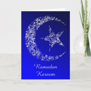 Filigree Crescent Moon and Star on blue Card
