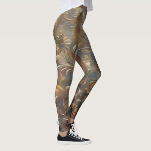 Filigree Flowers Floral Bronze Grey Leggings