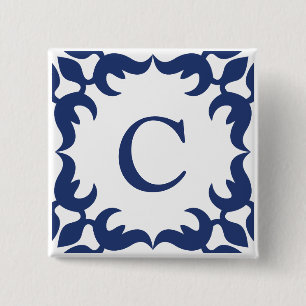 Filigree Framed Monogram in Navy Blue 15 Cm Square Badge