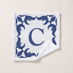 Filigree Framed Monogram in Navy Blue Wash Cloth