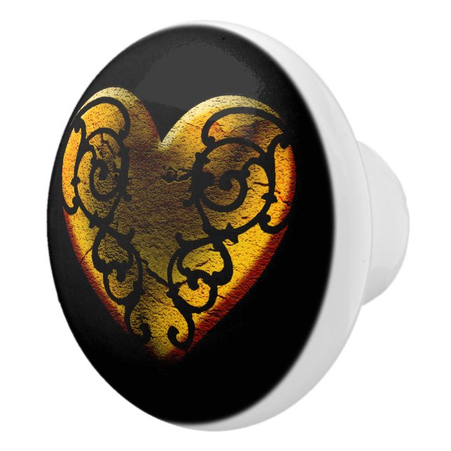 Filigree Goth Gold Heart Ceramic Knob (Right)