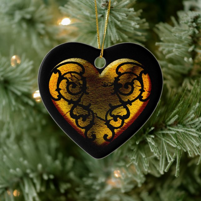 Filigree Goth Gold Heart Ceramic Tree Decoration (Tree)