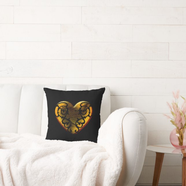 Filigree Goth Gold Heart Cushion (Couch)