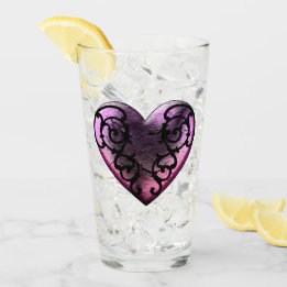 Filigree Goth Pink Heart Glass