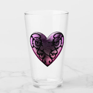 Filigree Goth Pink Heart Glass