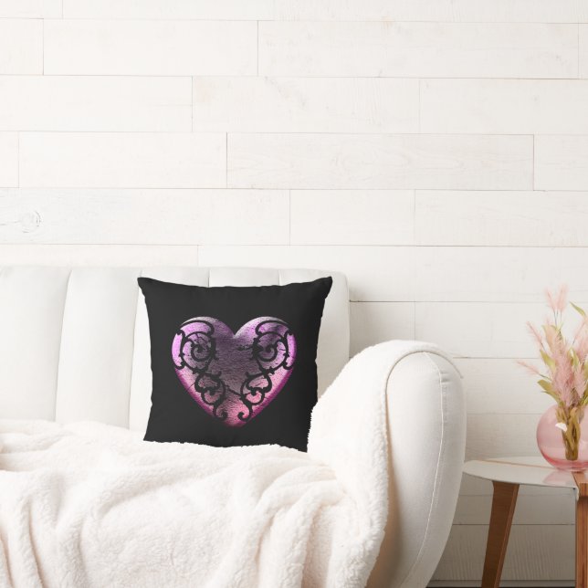 Filigree Goth Pink Heart Throw Pillow (Couch)