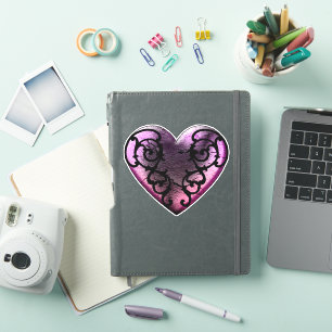 Filigree Goth Pink Heart Vinyl Stickers
