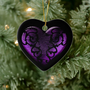 Filigree Goth Purple Heart Ceramic Tree Decoration