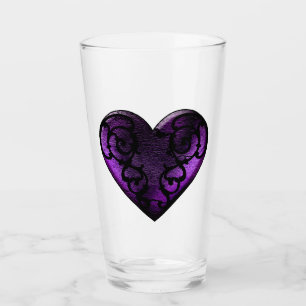 Filigree Goth Purple Heart Glass Cup
