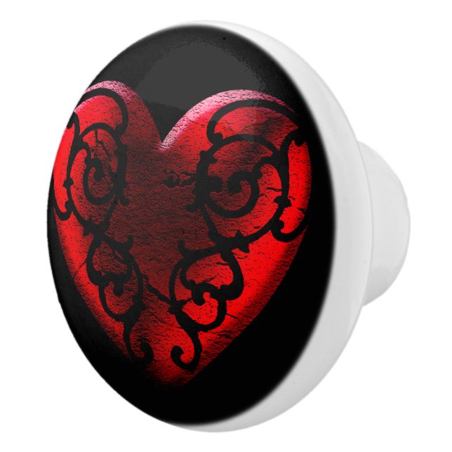 Filigree Goth Red Heart  Ceramic Knob (Right)