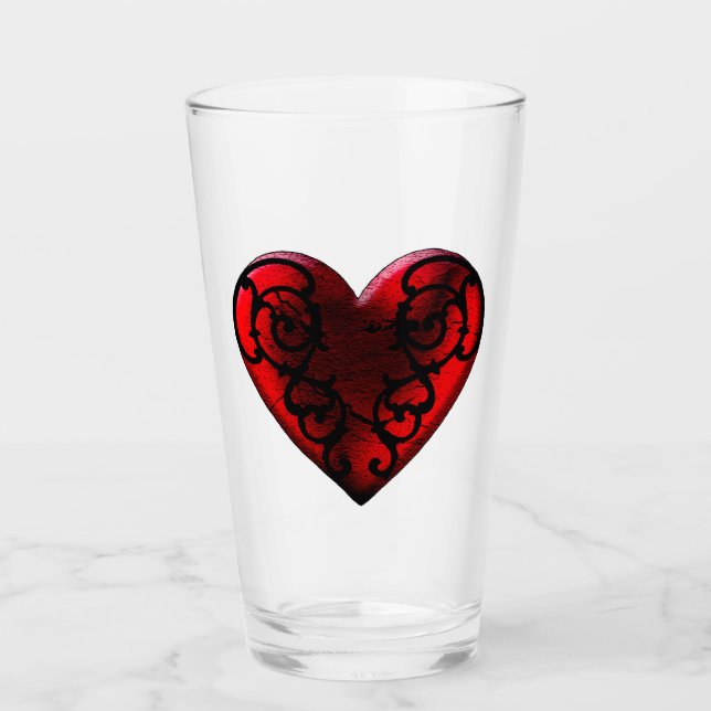 Filigree Goth Red Heart Glass Cup (Front)