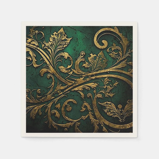  Filigree - Green and Gold Napkin (Front)