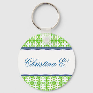 Filigree green navy custom name bridesmaid key fob