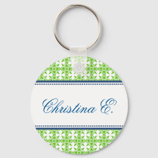 Filigree green navy custom name bridesmaid key fob