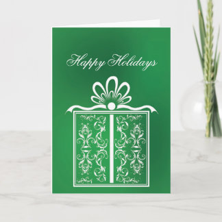 Filigree Green Present Holiday Card
