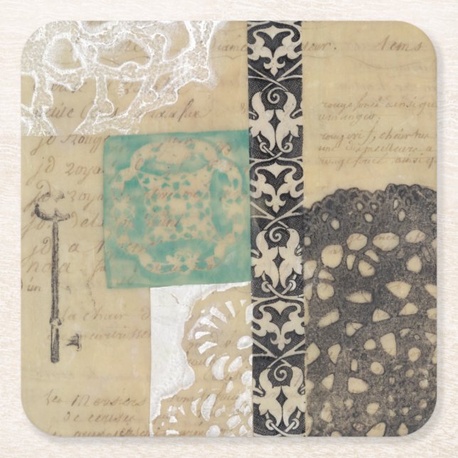 Filigree & Key II Square Paper Coaster (Front)