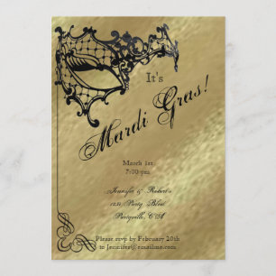 Filigree Mask on Gold Mardi Gras Party Invitation