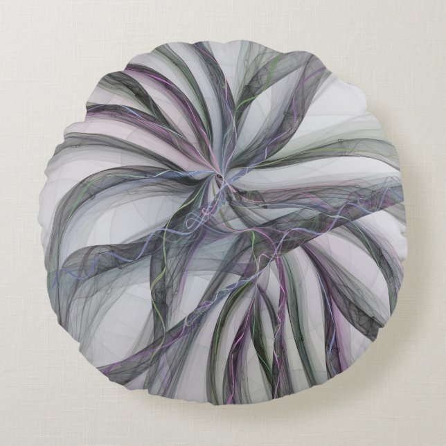 Filigree Motions Modern Abstract Swinging Fractal Round Cushion (Front)