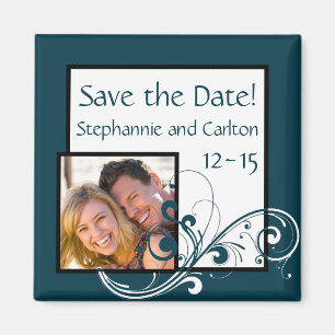 Filigree Navy/White Wedding Announcement Magnet