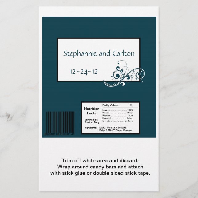 Filigree Navy/White Wedding Large Candy Wrapper (Front)