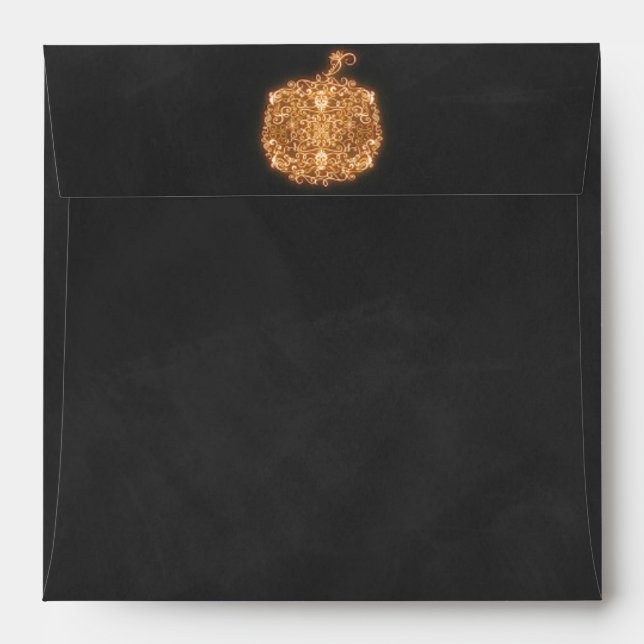 Filigree Orange Glowing Pumpkin Fall Invitation Envelopes (Back (Top Flap))