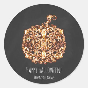 Filigree Orange Glowing Pumpkin Halloween Favour Classic Round Sticker