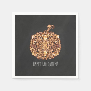 Filigree Orange Glowing Pumpkin Halloween Party Napkin