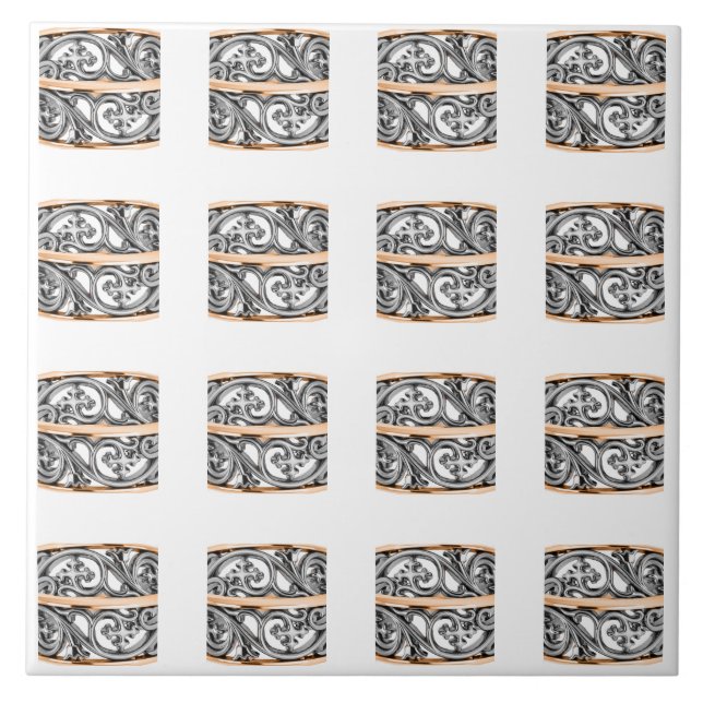 Filigree Ornamental Silver & Gold Pattern Tile (Front)
