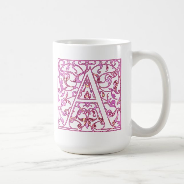Filigree Pink A Monogram Coffee Mug (Right)