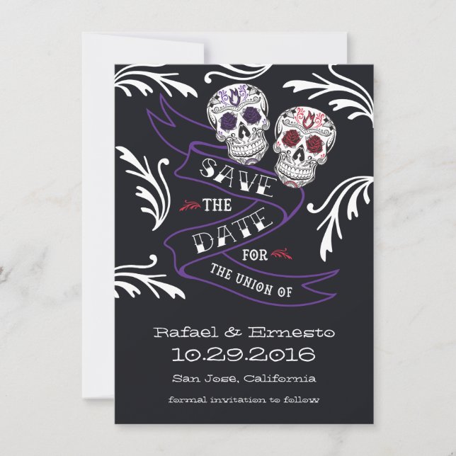 Filigree Sugar Skull Banner Save the Date 4.5x6.25 (Front)