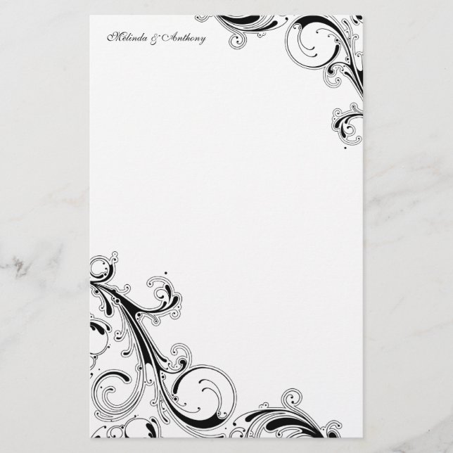 Filigree Swirl Black 5.5 x 8.5 Stationery (Front)