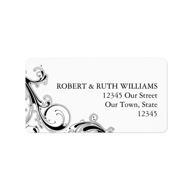 Filigree Swirl Black w/White Address Label (Front)